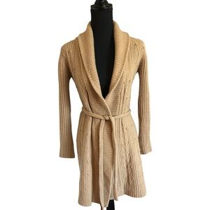 LOFT Brown Cardigan Sweater Wool Blend with Tie Waist Size Women’s XS